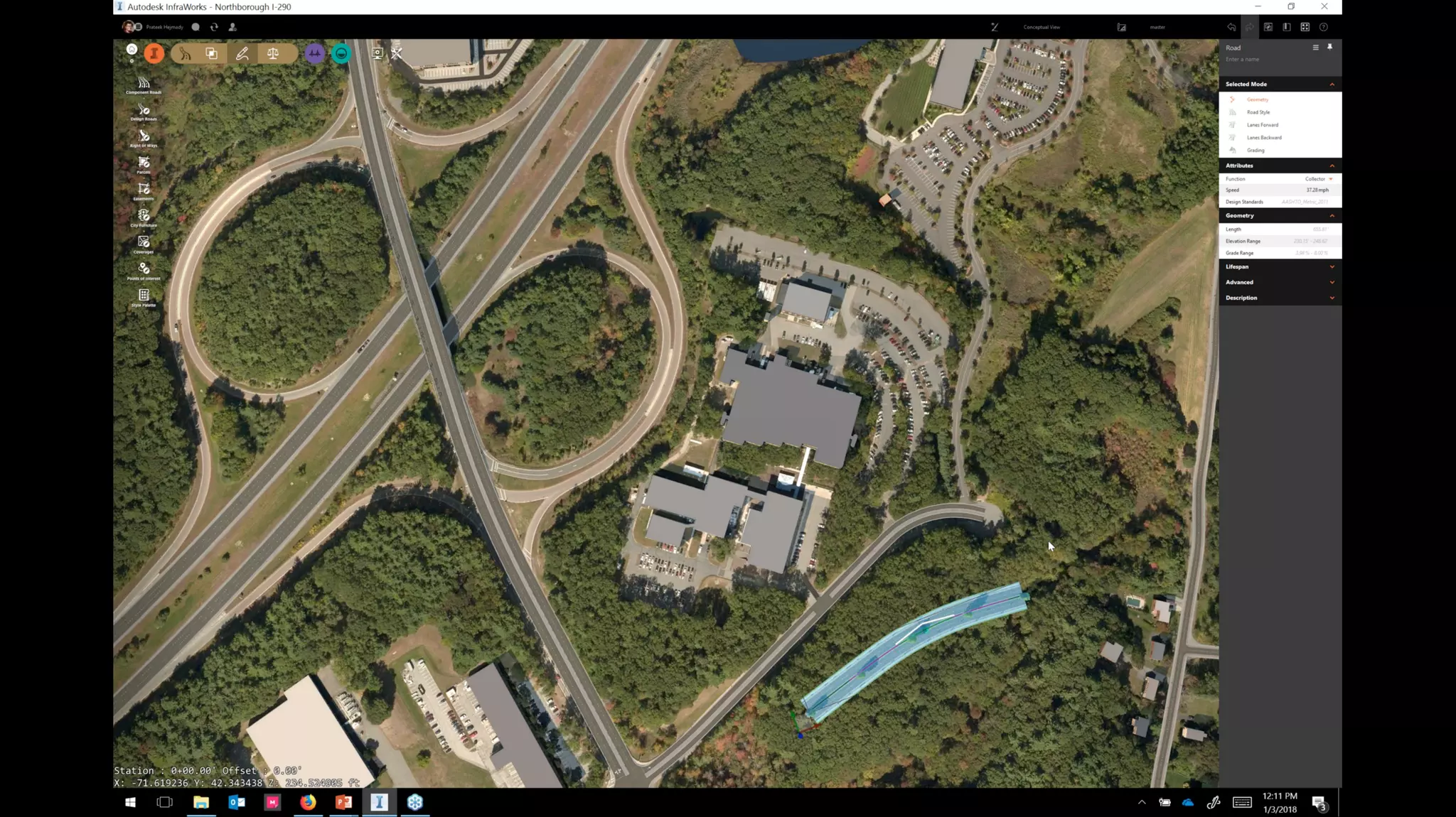 InfraWorks 2018.2 - Enhancements to road modeling and quantities
