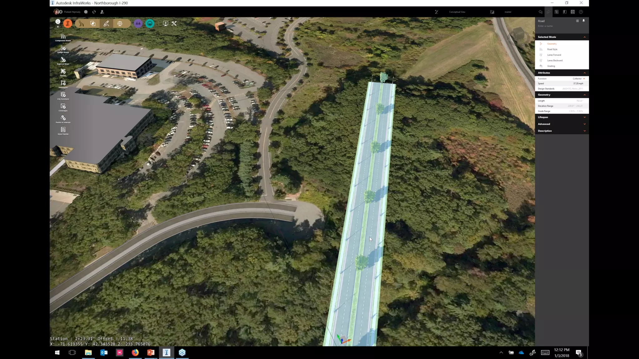 InfraWorks 2018.2 - Enhancements to road modeling and quantities