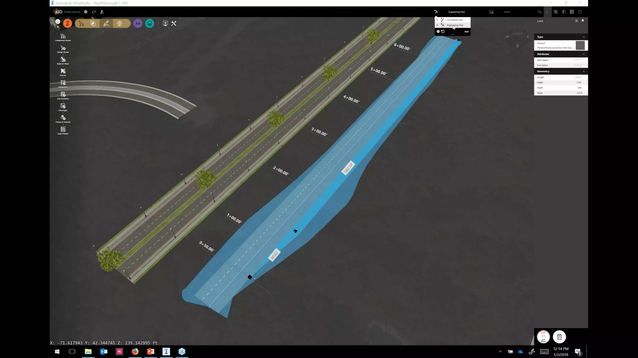InfraWorks 2018.2 - Enhancements to road modeling and quantities