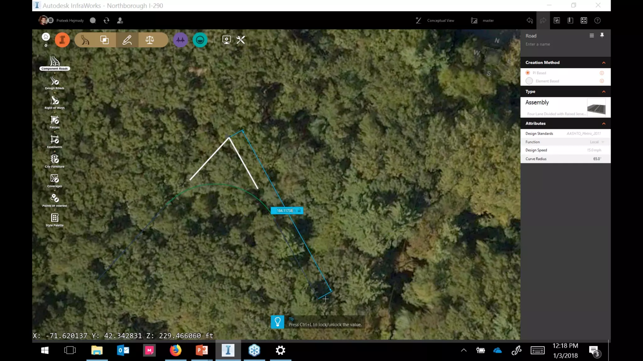 InfraWorks 2018.2 - Enhancements to road modeling and quantities