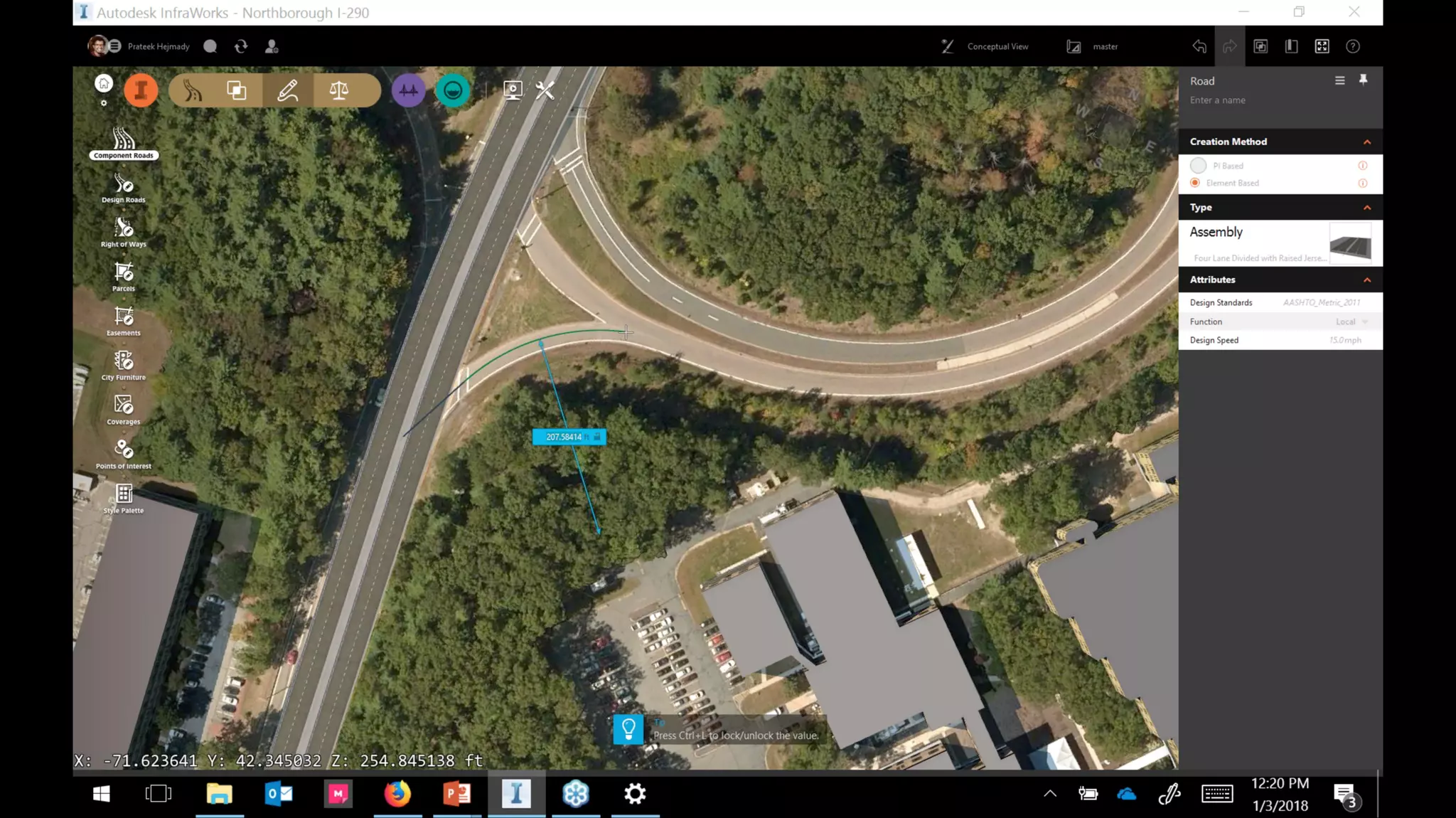 InfraWorks 2018.2 - Enhancements to road modeling and quantities