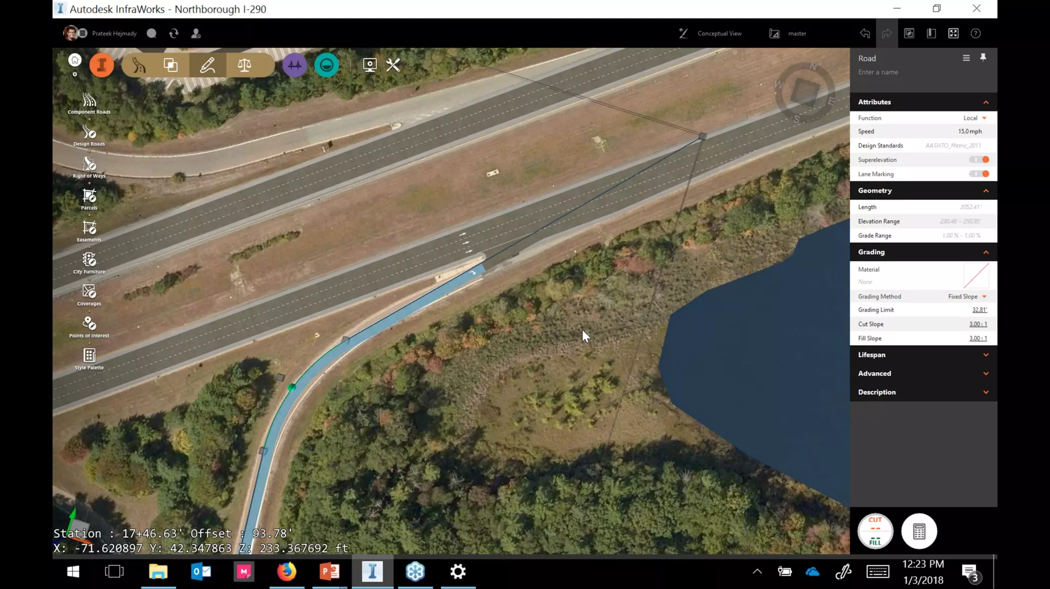 InfraWorks 2018.2 - Enhancements to road modeling and quantities