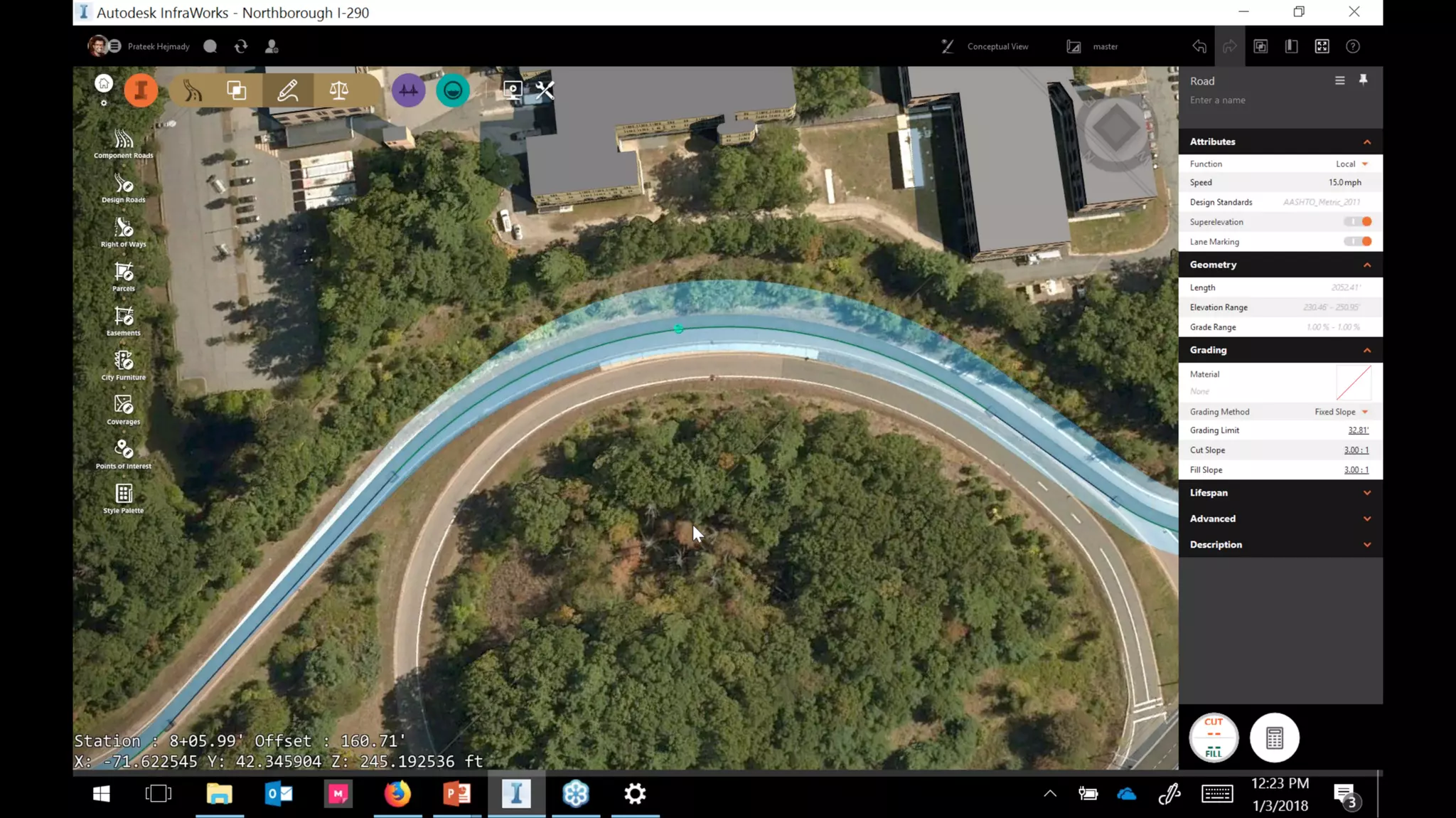 InfraWorks 2018.2 - Enhancements to road modeling and quantities