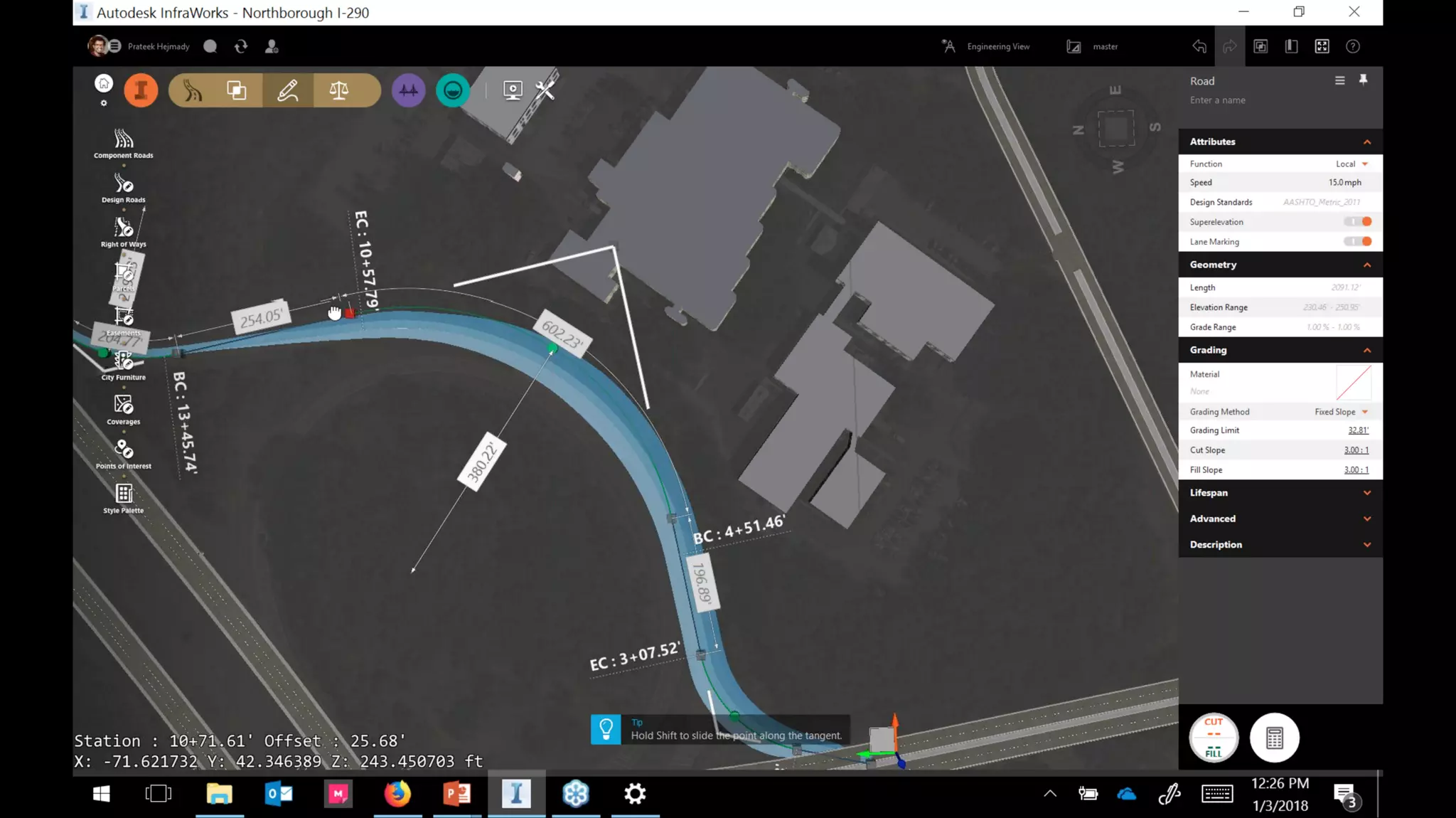 InfraWorks 2018.2 - Enhancements to road modeling and quantities