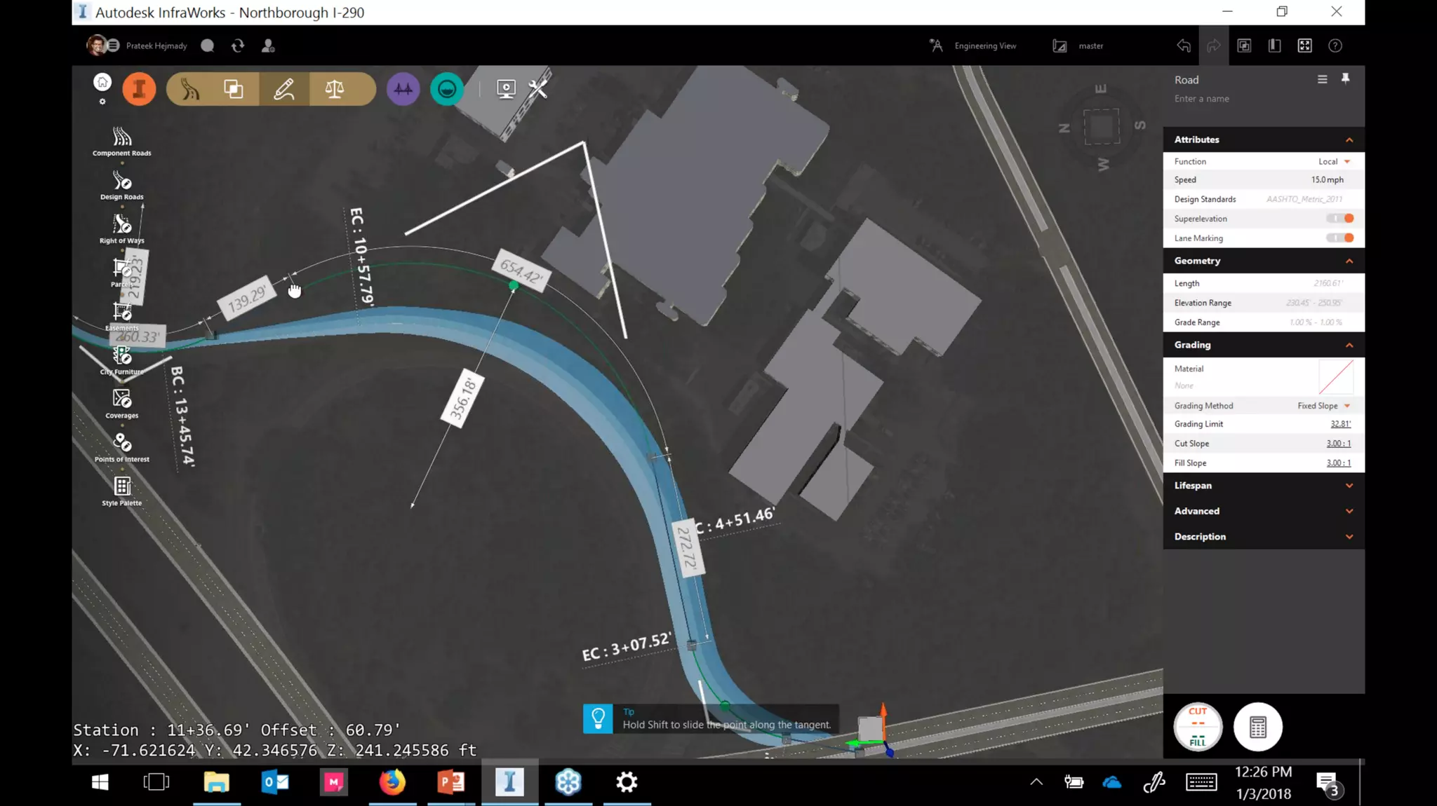 InfraWorks 2018.2 - Enhancements to road modeling and quantities