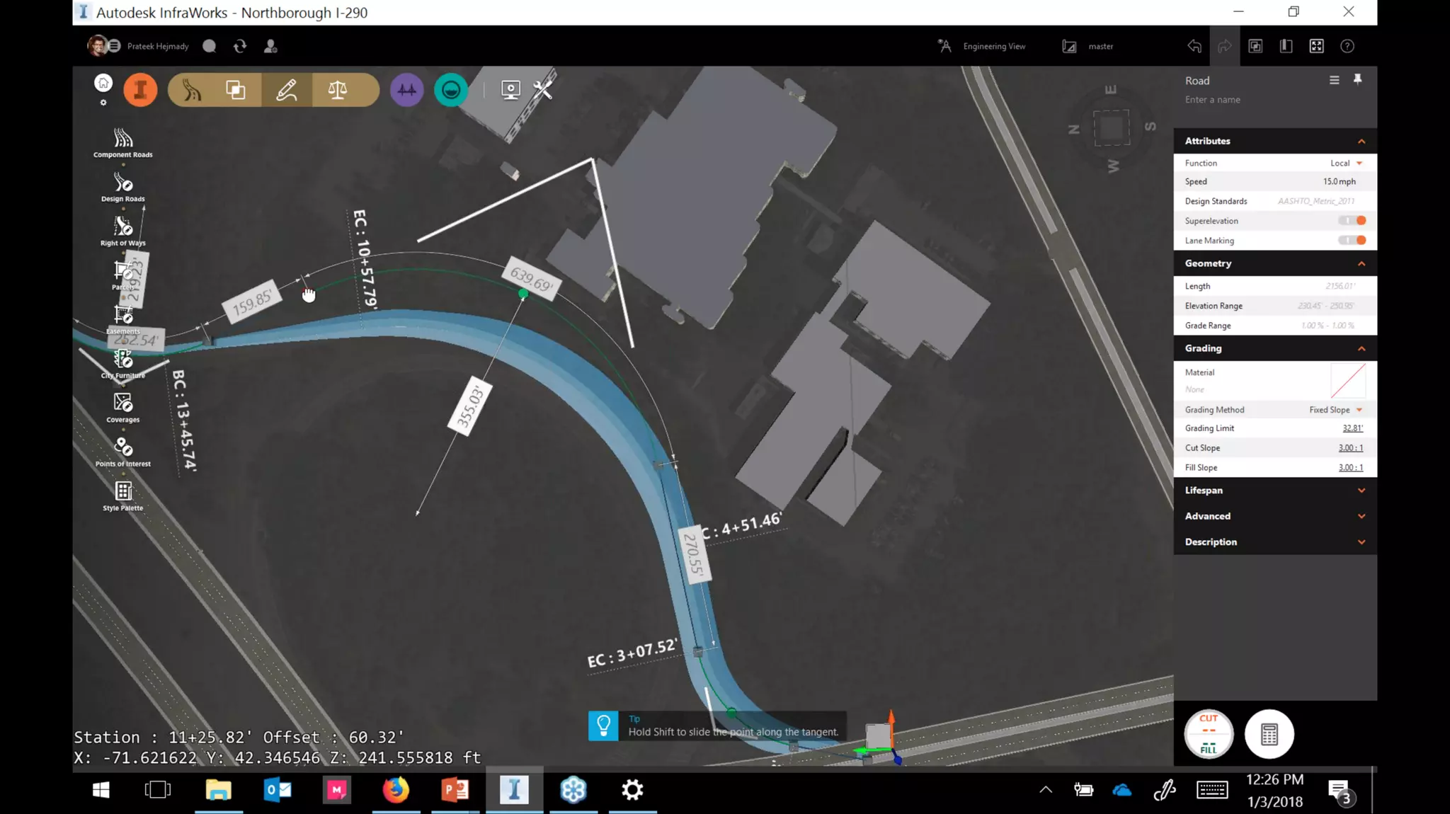 InfraWorks 2018.2 - Enhancements to road modeling and quantities