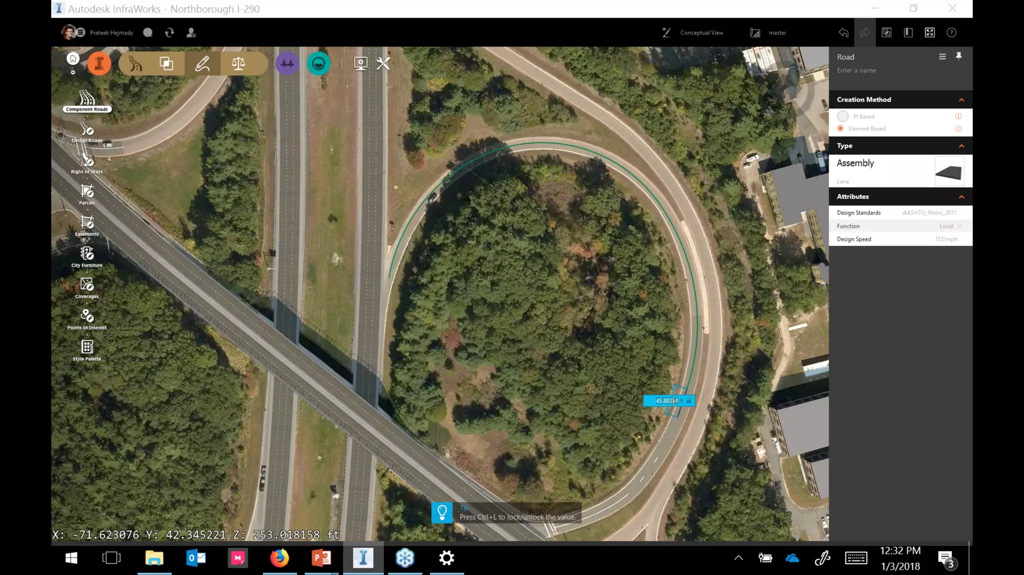 InfraWorks 2018.2 - Enhancements to road modeling and quantities