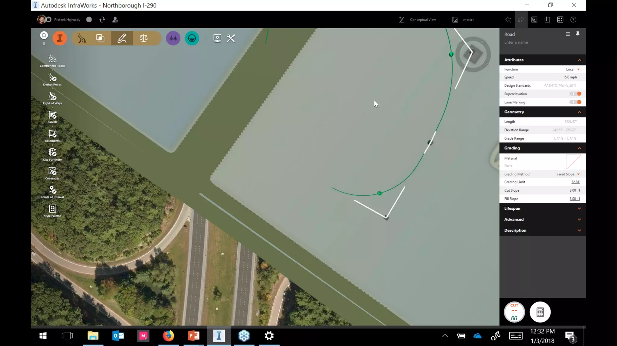 InfraWorks 2018.2 - Enhancements to road modeling and quantities
