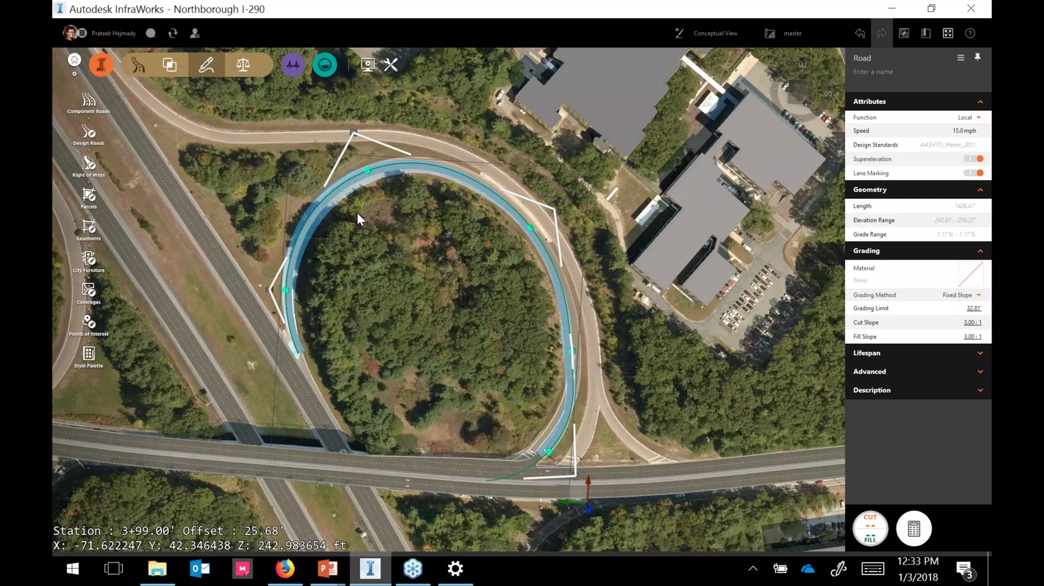 InfraWorks 2018.2 - Enhancements to road modeling and quantities