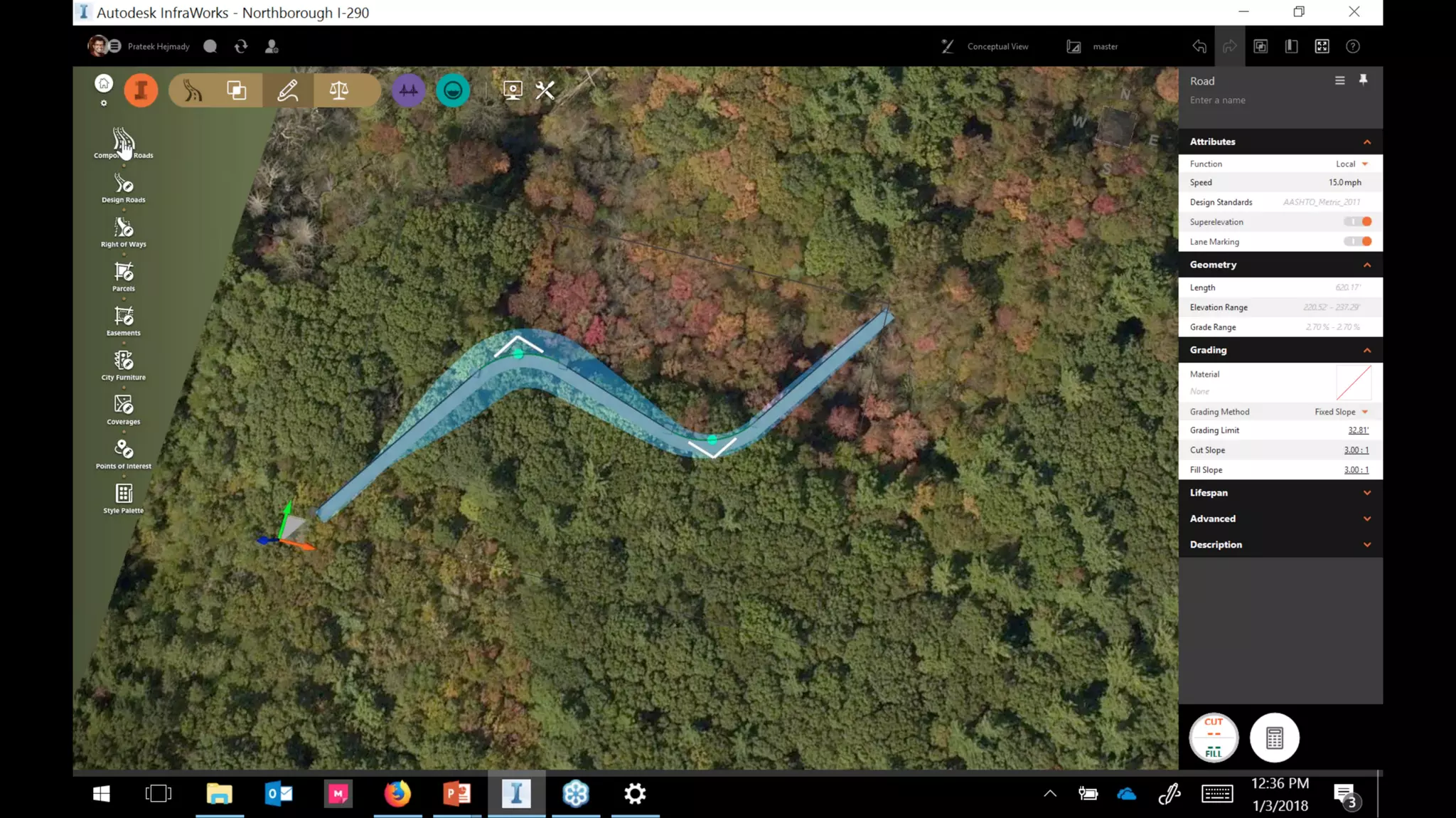 InfraWorks 2018.2 - Enhancements to road modeling and quantities