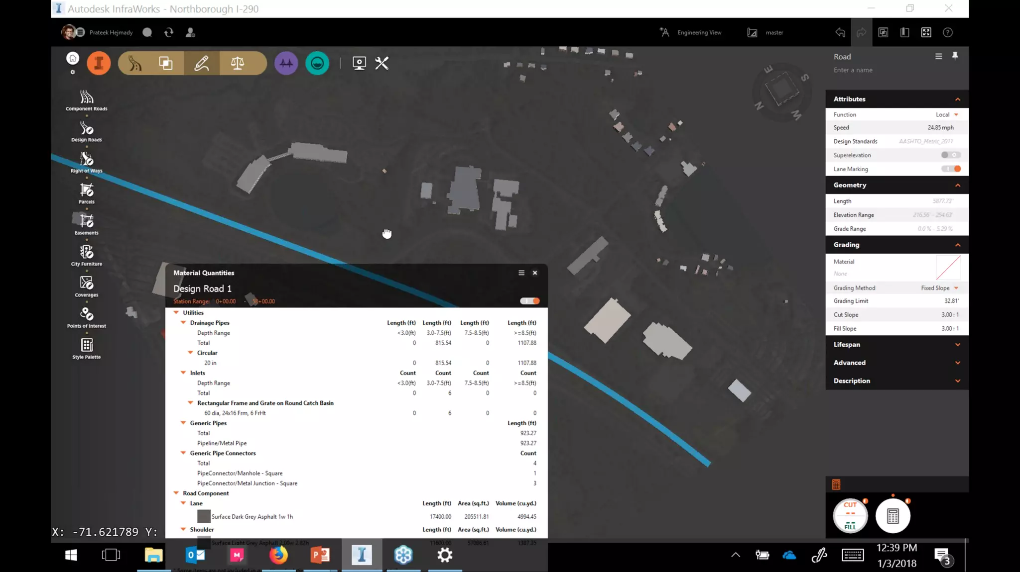 InfraWorks 2018.2 - Enhancements to road modeling and quantities