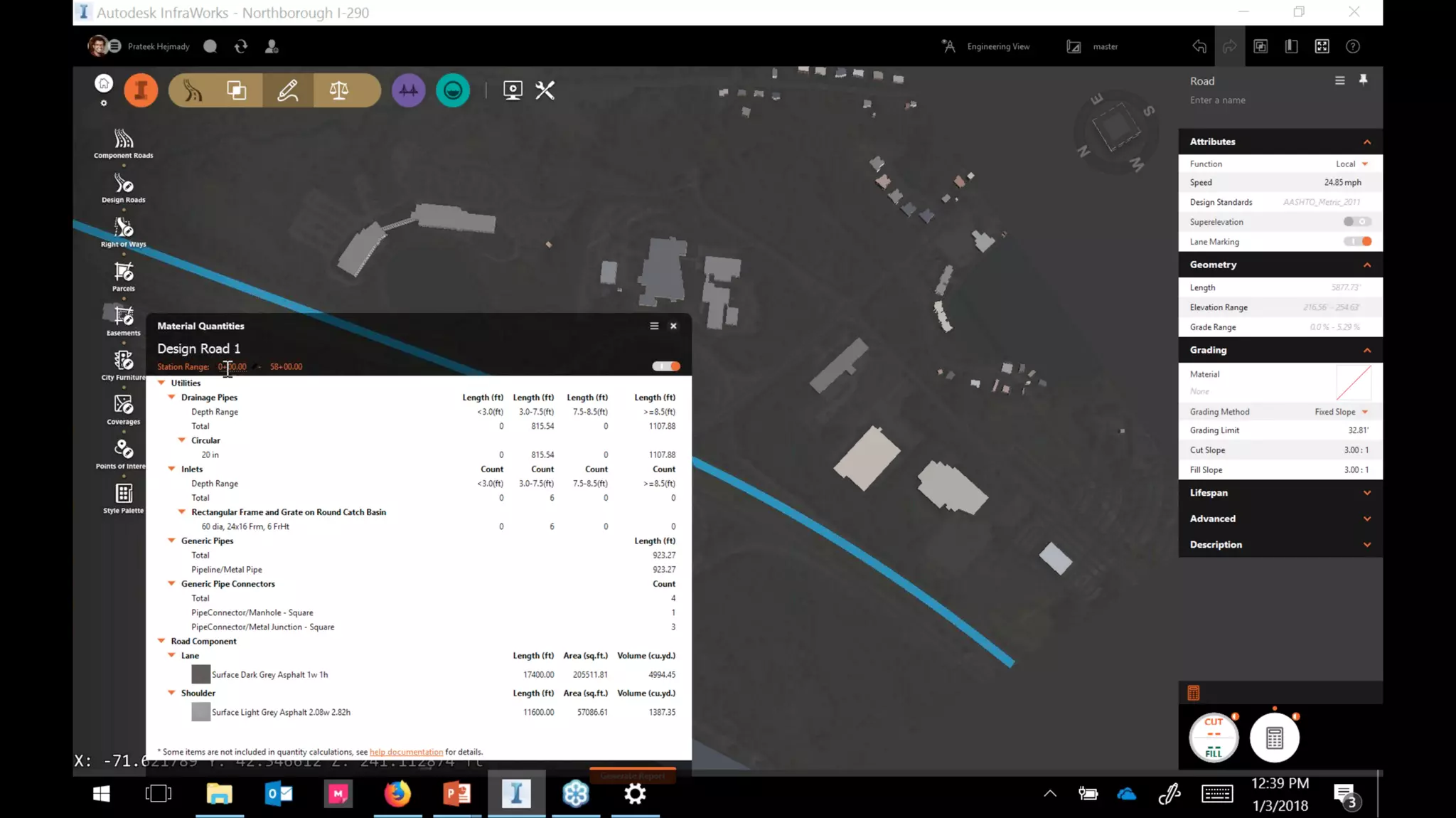InfraWorks 2018.2 - Enhancements to road modeling and quantities