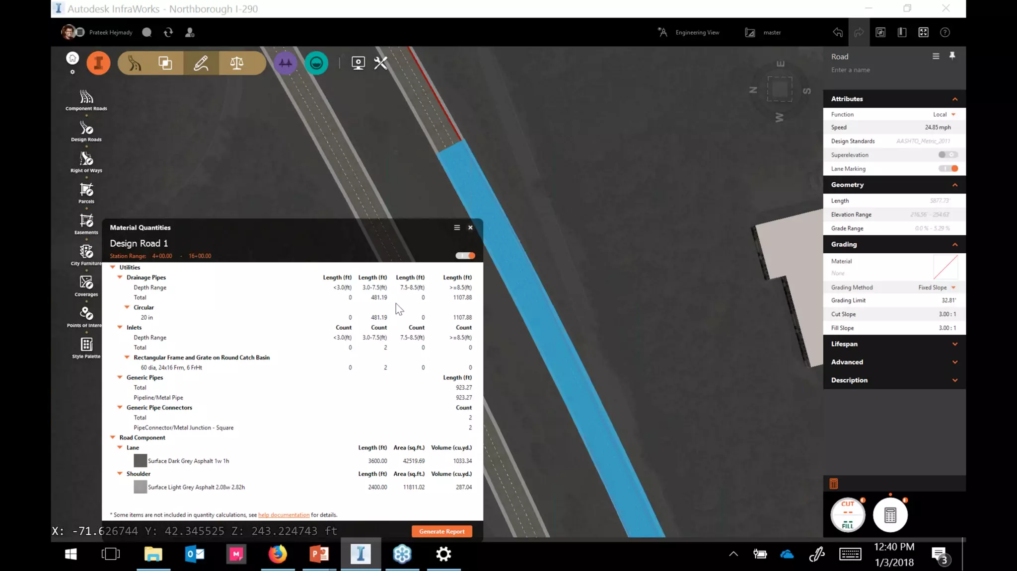 InfraWorks 2018.2 - Enhancements to road modeling and quantities