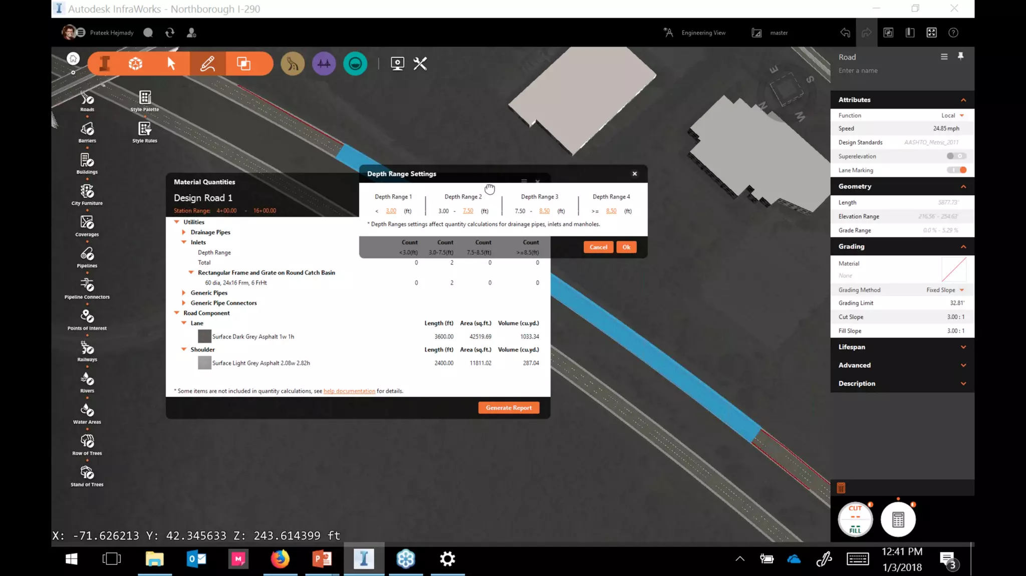 InfraWorks 2018.2 - Enhancements to road modeling and quantities