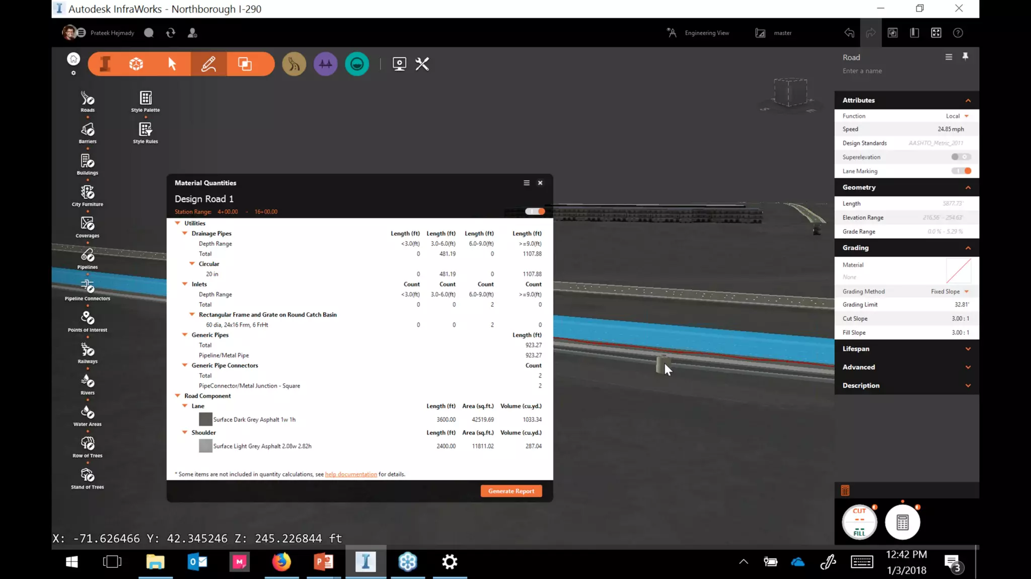 InfraWorks 2018.2 - Enhancements to road modeling and quantities