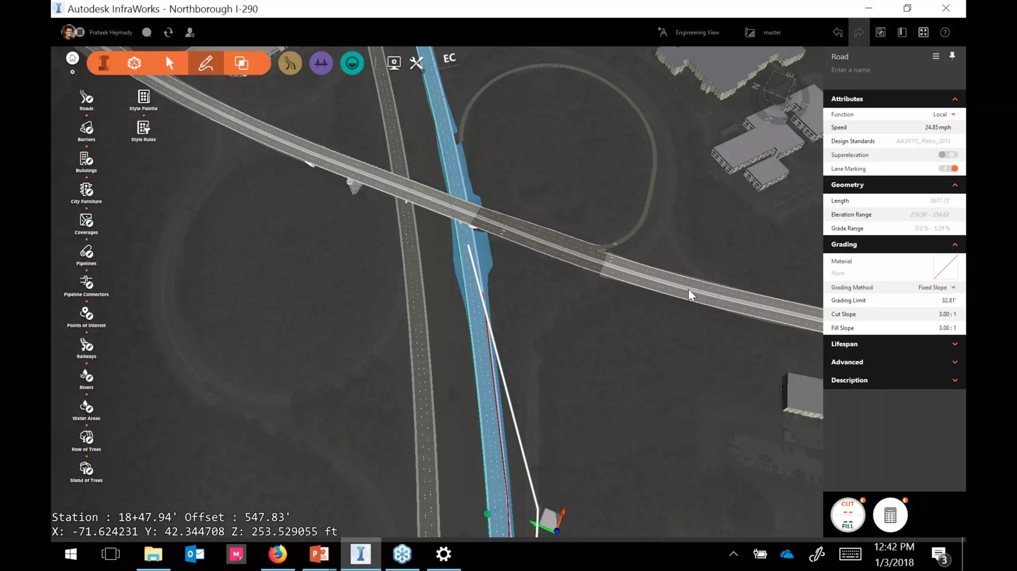 InfraWorks 2018.2 - Enhancements to road modeling and quantities
