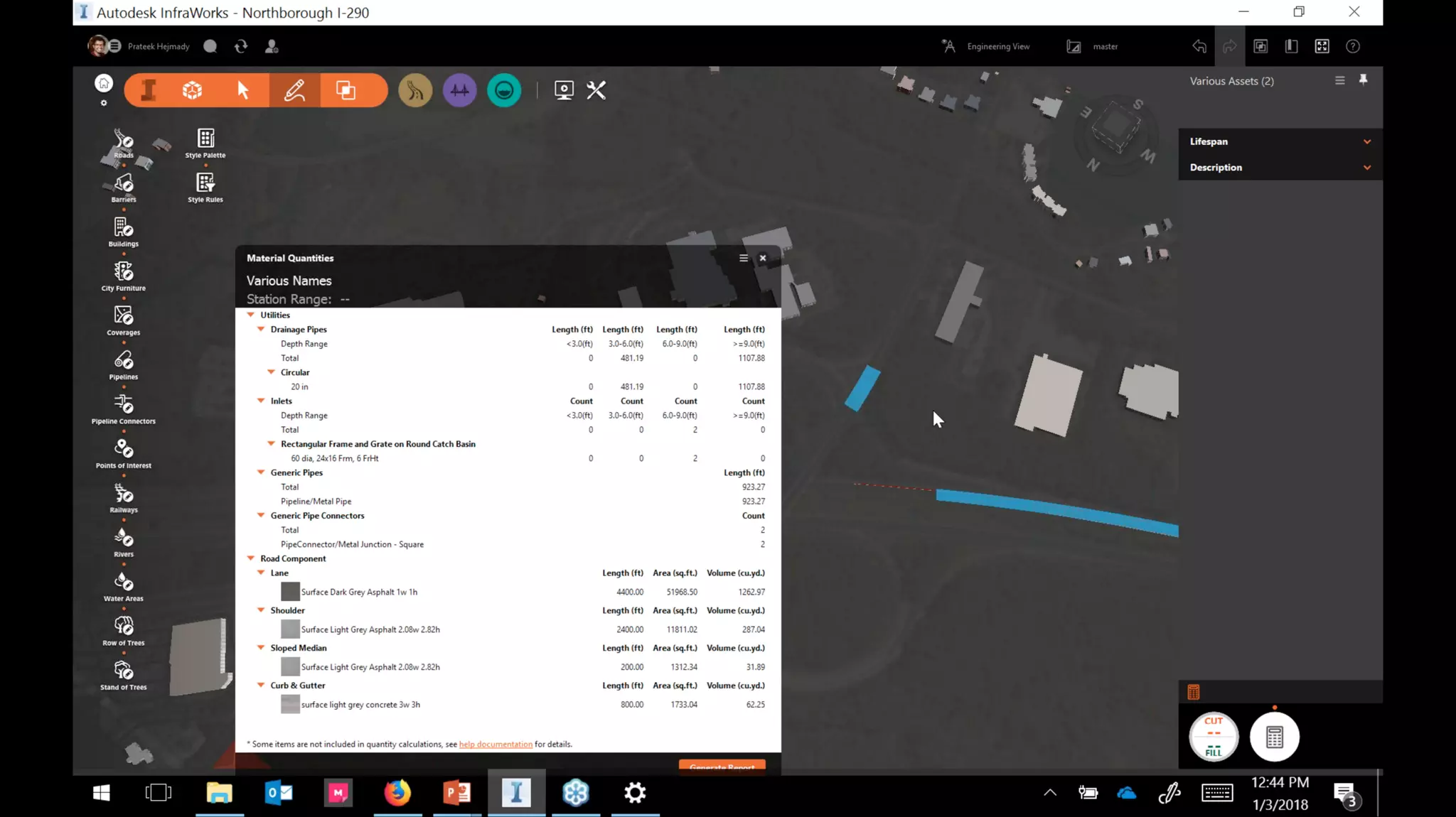 InfraWorks 2018.2 - Enhancements to road modeling and quantities