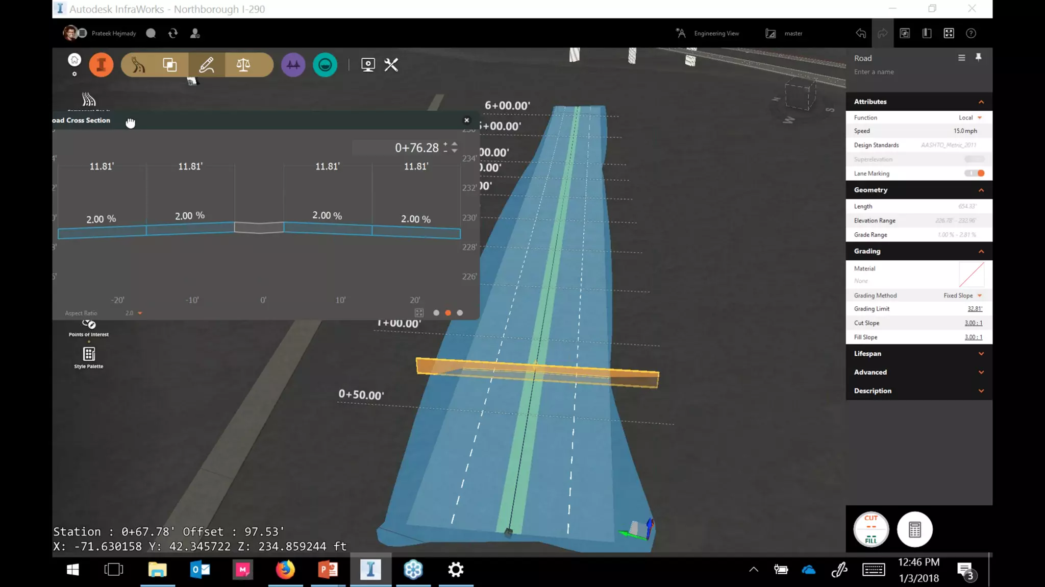 InfraWorks 2018.2 - Enhancements to road modeling and quantities