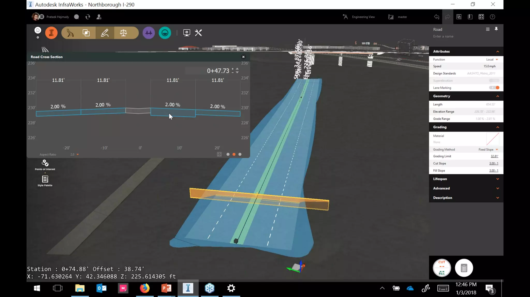 InfraWorks 2018.2 - Enhancements to road modeling and quantities