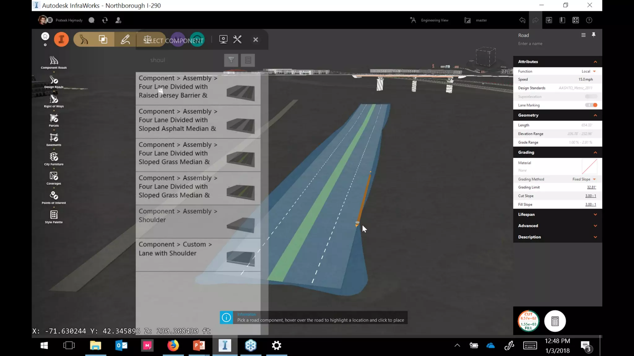 InfraWorks 2018.2 - Enhancements to road modeling and quantities