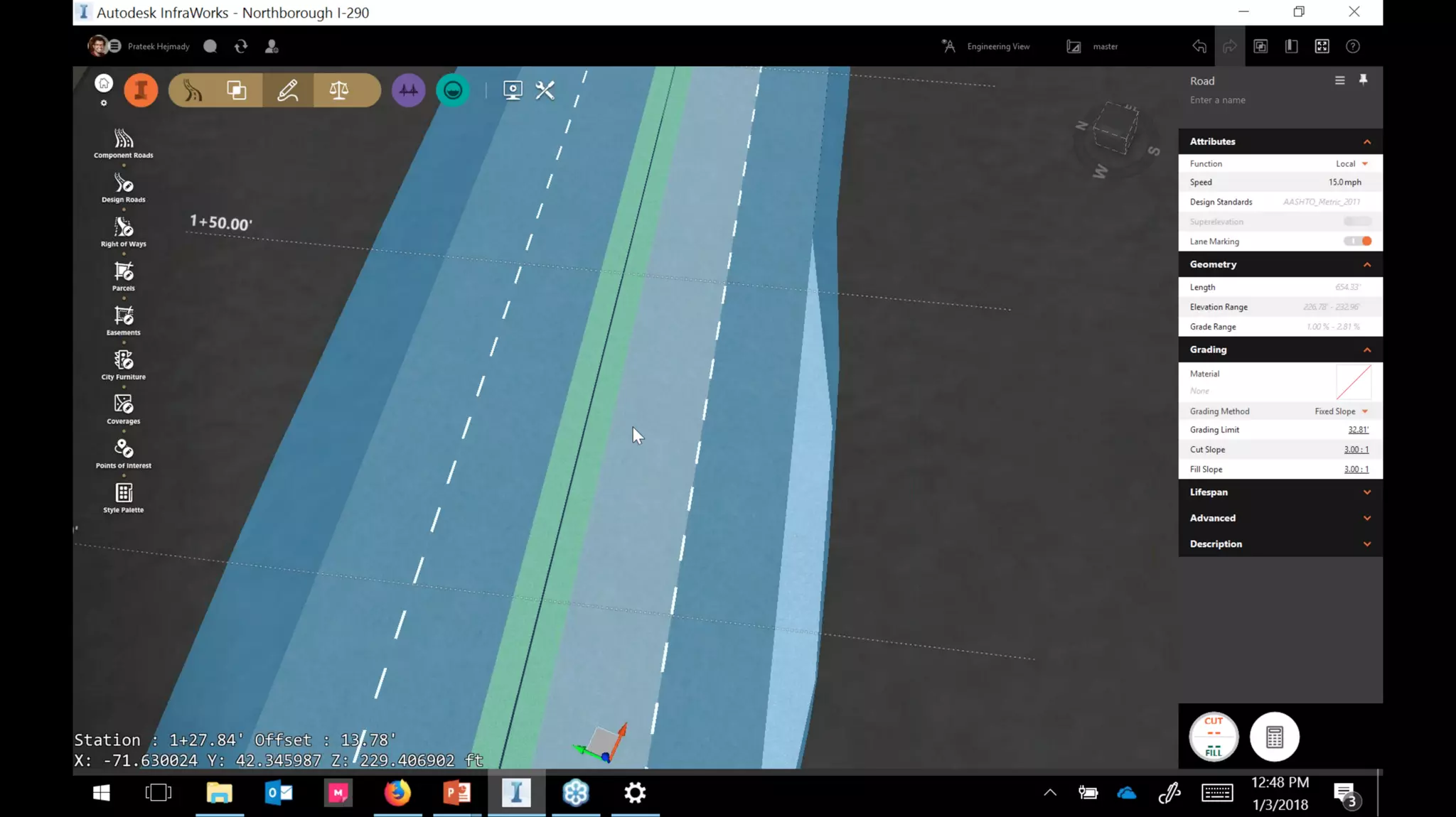 InfraWorks 2018.2 - Enhancements to road modeling and quantities