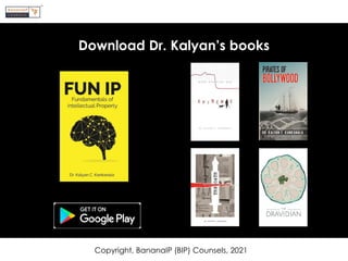 Download Dr. Kalyan’s books
Copyright, BananaIP (BIP) Counsels, 2021
 