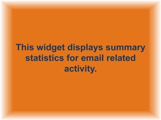 This widget displays summary
statistics for email related
activity.

 