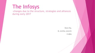 The Infosys
-changes due to the structure, strategies and alliances
during early 2017
Done By,
M. Anitha Jesinth
II MBA
 