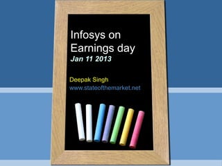 Infosys on
Earnings day
Jan 11 2013

Deepak Singh
www.stateofthemarket.net
 