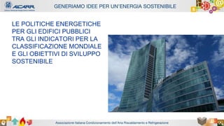 Autore - Affiliazione
Titolo relazione
Autore - Affiliazione
LE POLITICHE ENERGETICHE
PER GLI EDIFICI PUBBLICI
TRA GLI INDICATORI PER LA
CLASSIFICAZIONE MONDIALE
E GLI OBIETTIVI DI SVILUPPO
SOSTENIBILE
 