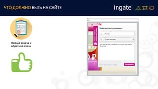 ЧТО ДОЛЖНО БЫТЬ НА САЙТЕ
Форма заказа и
обратной связи
 