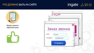 ЧТО ДОЛЖНО БЫТЬ НА САЙТЕ
Форма заказа и
обратной связи
 