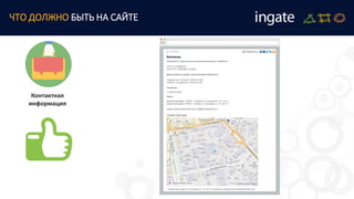 ЧТО ДОЛЖНО БЫТЬ НА САЙТЕ
Контактная
информация
 