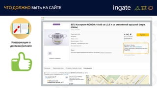 ЧТО ДОЛЖНО БЫТЬ НА САЙТЕ
Информация о
доставке/оплате
 