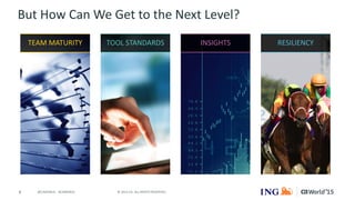 8 © 2015 CA. ALL RIGHTS RESERVED.@CAWORLD #CAWORLD
TEAM MATURITY TOOL STANDARDS INSIGHTS RESILIENCY
But How Can We Get to the Next Level?
 