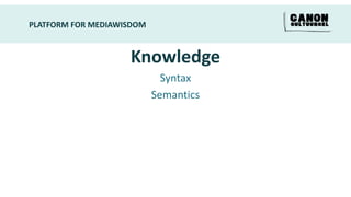 PLATFORM FOR MEDIAWISDOM



                    Knowledge
                             Syntax
                           Semantics
 