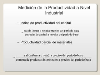 Medición de la Productividad a Nivel Industrial <ul><ul><li>Índice de productividad del capital </li></ul></ul><ul><ul><li...
