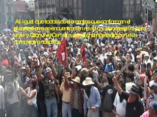 Al igual que todos los elementos que conforman el planeta tierra se encuentran en relación, es necesario, para vivir y “convivir” en ella, relacionarnos tanto con ella como entre nosotros 