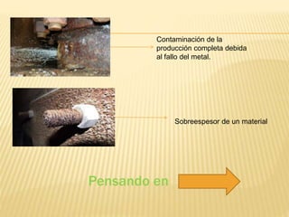 Contaminación de la
producción completa debida
al fallo del metal.
Sobreespesor de un material
Pensando en
 