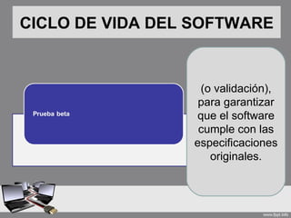 CICLO DE VIDA DEL SOFTWARE


                  (o validación),
                  para garantizar
                  que el software
                  cumple con las
                 especificaciones
                    originales.
 
