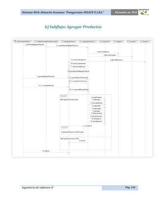 Sistema Web Almacén Insumos “Pungurume INSAVE E.I.R.L”   Diciembre de 2010




                  b) Subflujo: Agregar Productos




Ingeniería de software II                                       Pág. 140
 