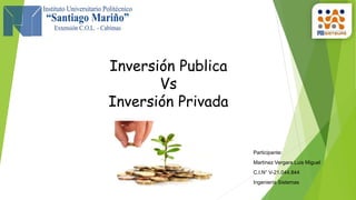 Participante:
Martinez Vergara Luis Miguel
C.I.N° V-21.044.844
Ingeniería Sistemas
Inversión Publica
Vs
Inversión Privada
 