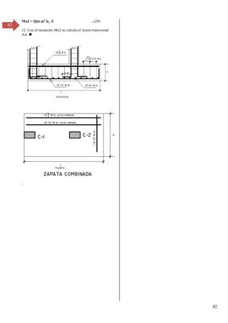 92
92
Mu2 = Qut m2
b2 /2 ...(29)
12. Con el momento Mu2 se calcula el Acero transversal
Ast. 
:
 