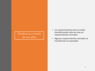 Tendencia a través
de los años
• Los requerimientos extra se están
transformando cada vez mas en
requerimientos normales
• Algunos requerimientos normales se
transforman en esperados
 