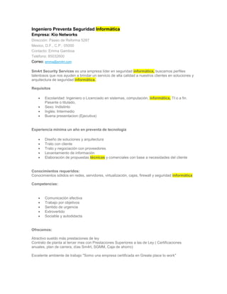 Ingeniero Preventa Seguridad Ingeniero Preventa Seguridad