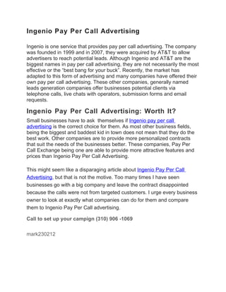 Ingenio Pay Per Call Advertising