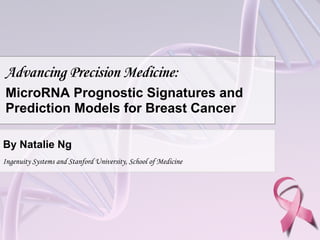 Advancing Precision Medicine:
MicroRNA Prognostic Signatures and
Prediction Models for Breast Cancer
By Natalie Ng
Ingenuity Systems and Stanford University, School of Medicine
 