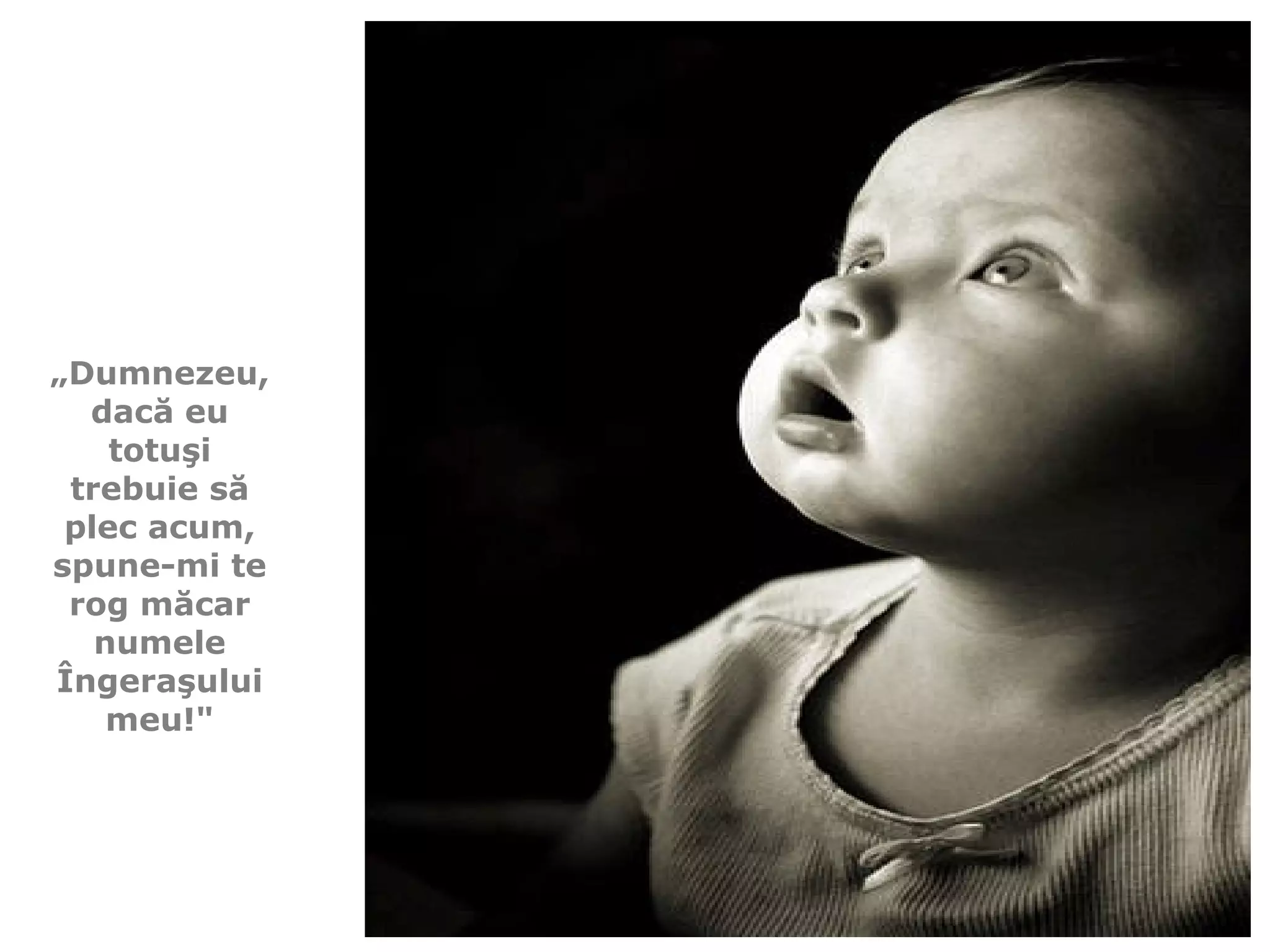 „ Dumnezeu, dacă eu totuşi trebuie să plec acum, spune-mi te rog măcar numele Îngeraşului meu !" 