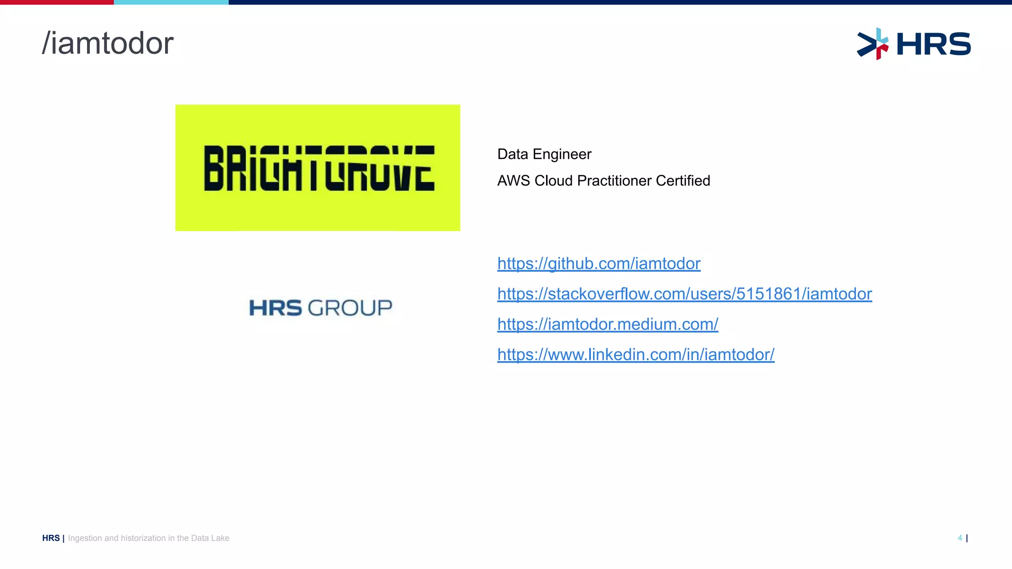 |
HRS |
/iamtodor
Ingestion and historization in the Data Lake 4
https://github.com/iamtodor
https://stackoverflow.com/users/5151861/iamtodor
https://iamtodor.medium.com/
https://www.linkedin.com/in/iamtodor/
Data Engineer
AWS Cloud Practitioner Certified
 