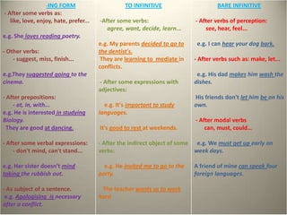 -ING FORM/ TO INFINITIVE/ BARE INFINITIVE | PPTX